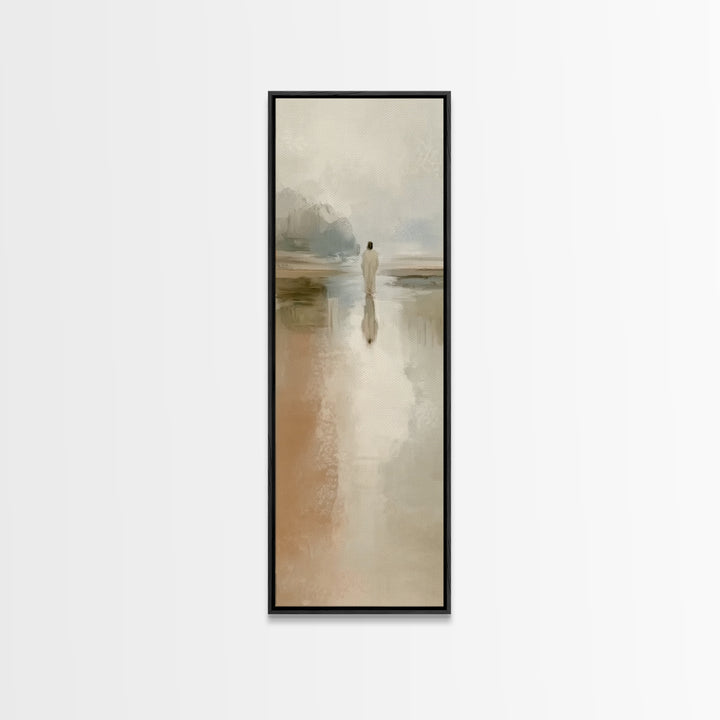 Silent Water Path, Framed Canvas Print, Christian Art Canvas, Tall Narrow Wall Art, Jesus Painting, Moody Christian Art, Framed Christian A