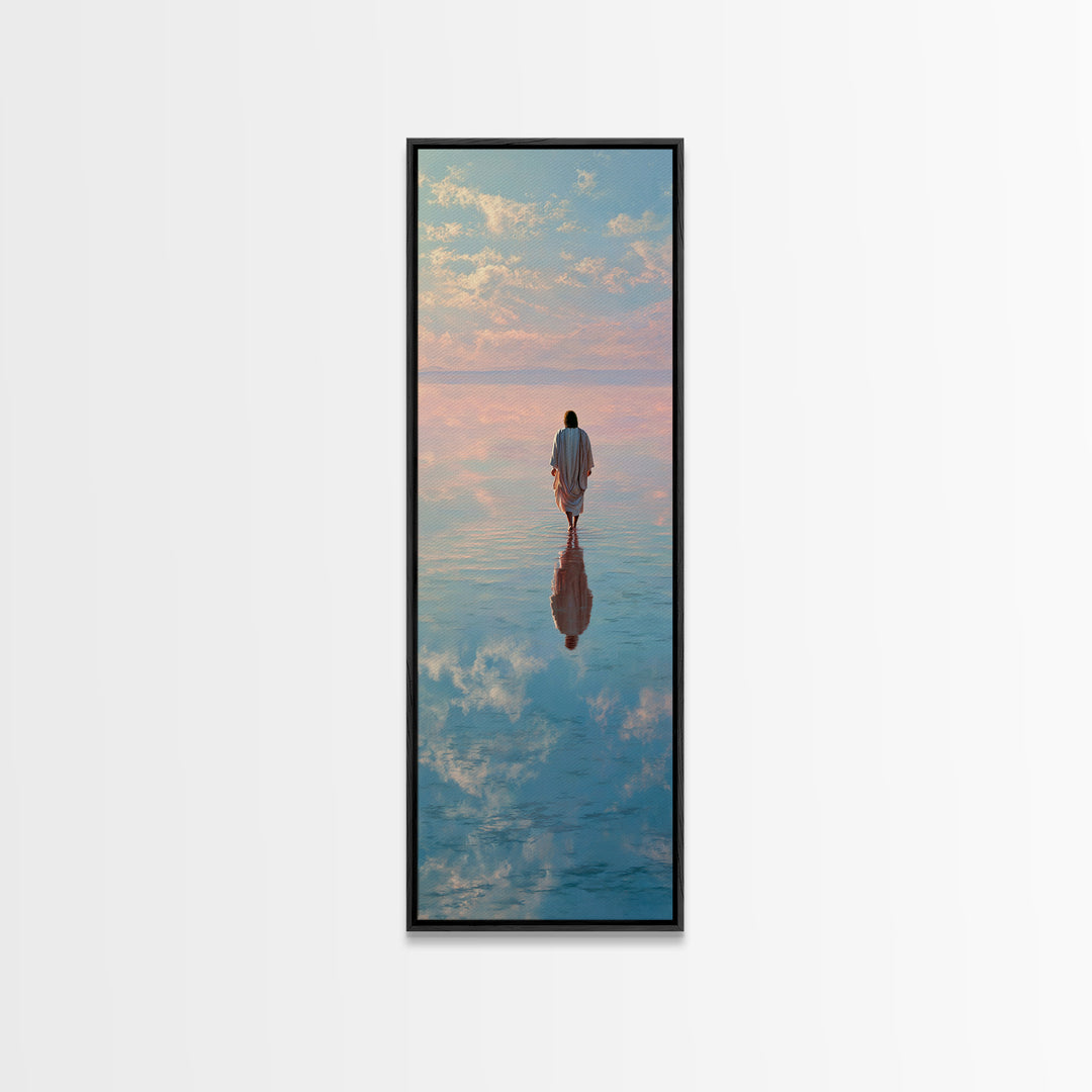 Heaven’s Reflection – Framed Canvas Print – Christian Art Print – Tall Narrow Wall Art – Jesus Painting – Christian Christmas Art – Modern