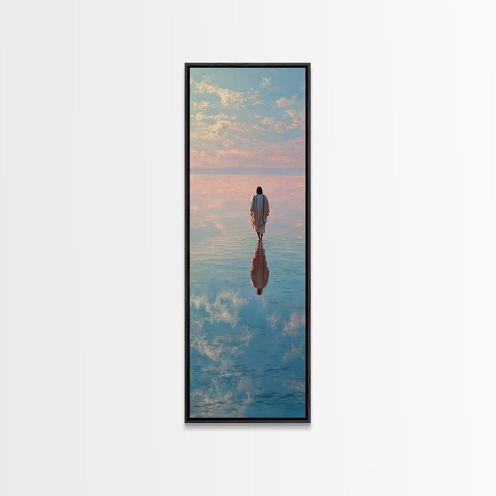 Heaven’s Reflection – Framed Canvas Print – Christian Art Print – Tall Narrow Wall Art – Jesus Painting – Christian Christmas Art – Modern