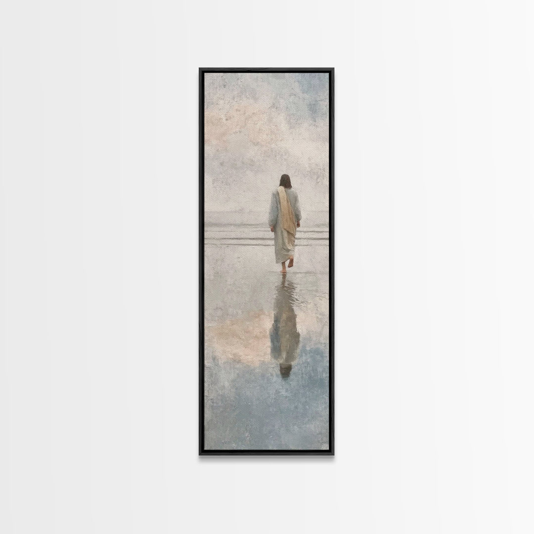 Shore Of Stillness, Framed Canvas Print, Christian Paintings, Skinny Art, Jesus Art Print, Modern Christian Art, Christian Christmas Decor,