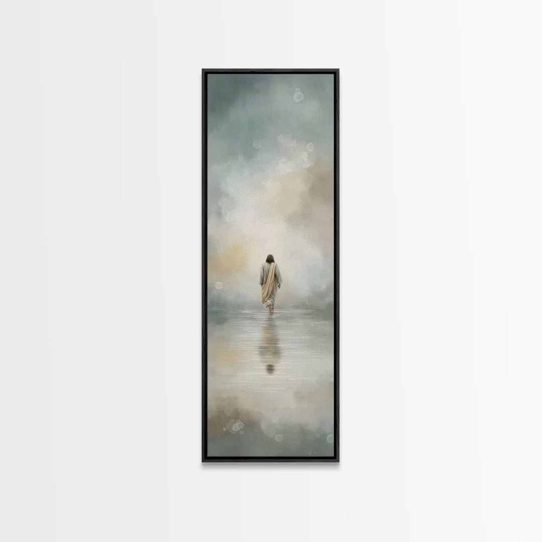 Heavenly Tide Walk – Framed Canvas Print – Christian Art Gift – Tall Narrow Wall Art – Jesus Painting Canvas – Subtle Christian Art – Chris