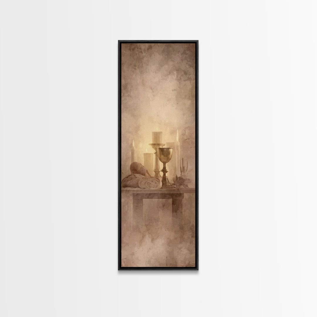 Candlelit Blessing, Framed Canvas Print, Tall Narrow Wall Art, Christian Art Canvas, Christian Wall Art, Subtle Christian Art, Christmas Ar