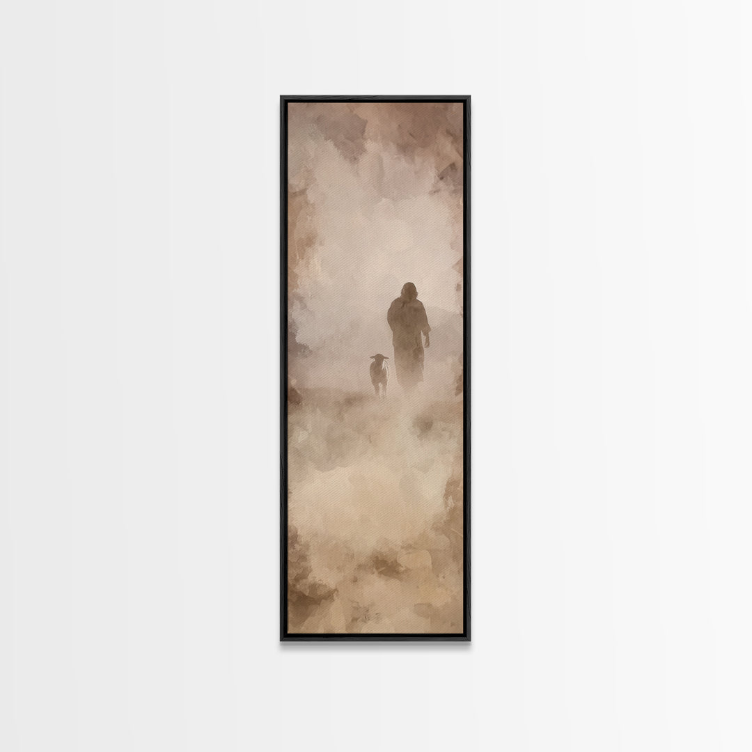 Autumn Shepherd Calm, Framed Canvas Print, Skinny Art, Christian Art Canvas, Jesus Painting, Christian Wall Art, Christmas Art