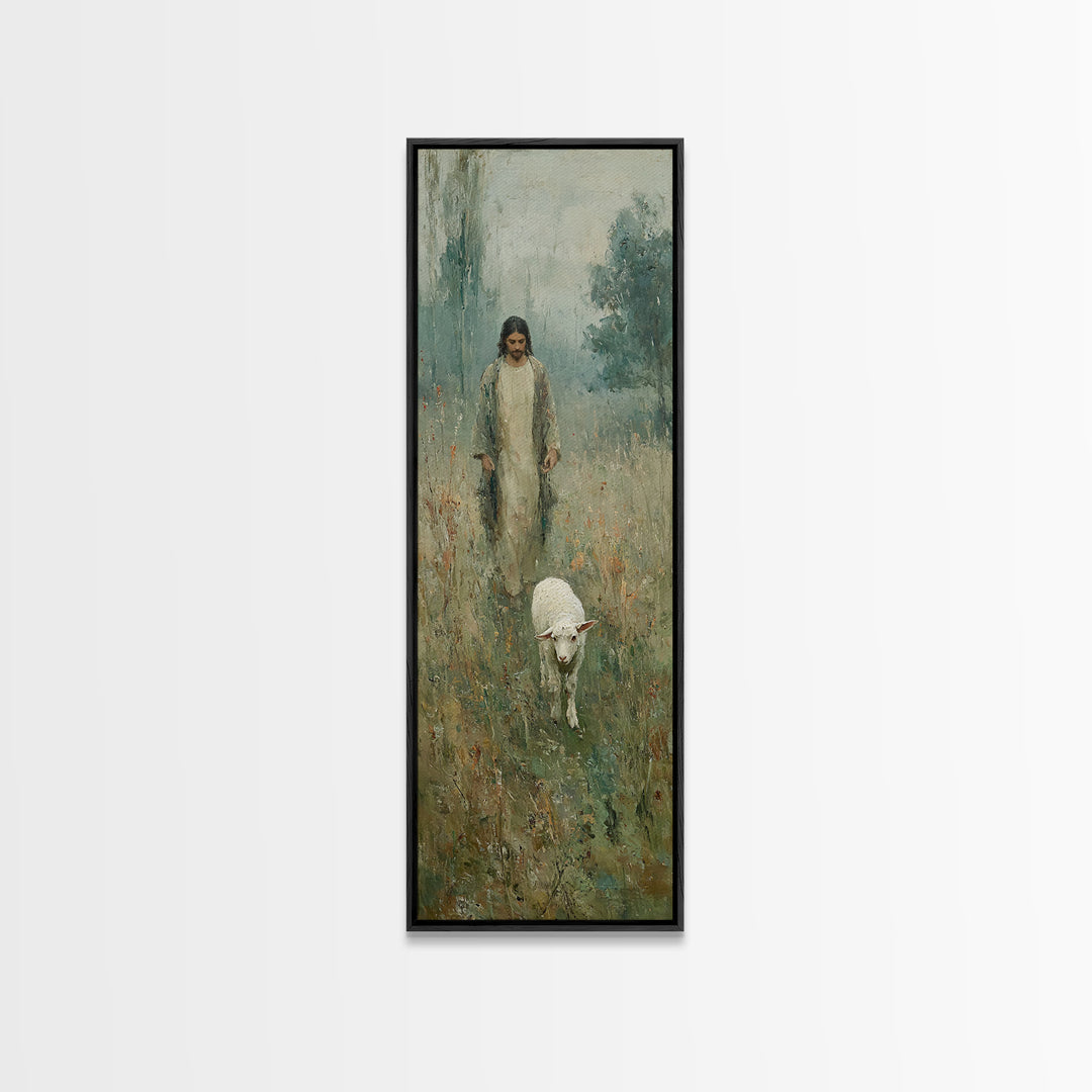 Quiet Shepherd Path – Framed Canvas Print – Tall Skinny Art Print – Christian Wall Art – Christian Art Canvas – Jesus Painting – Christmas