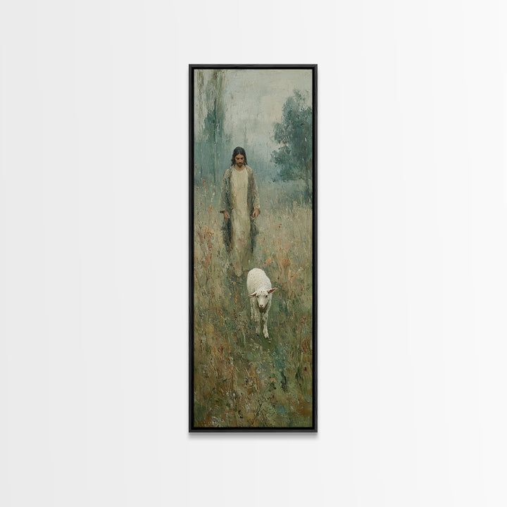 Quiet Shepherd Path – Framed Canvas Print – Tall Skinny Art Print – Christian Wall Art – Christian Art Canvas – Jesus Painting – Christmas