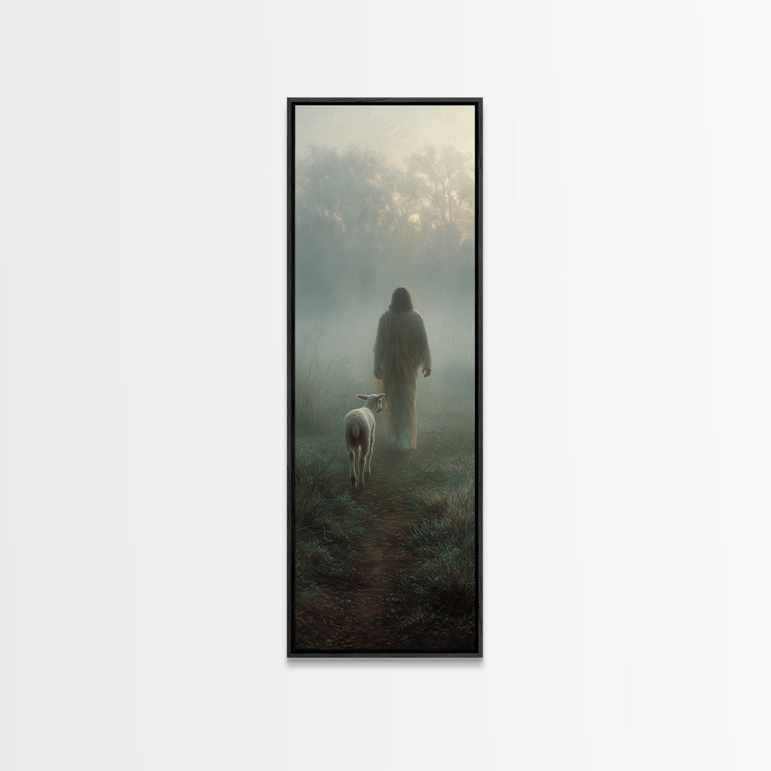 Gentle Way Home – Framed Canvas Print – Narrow Art – Christian Wall Art – Jesus Painting – Christian Art Canvas – Christmas Art