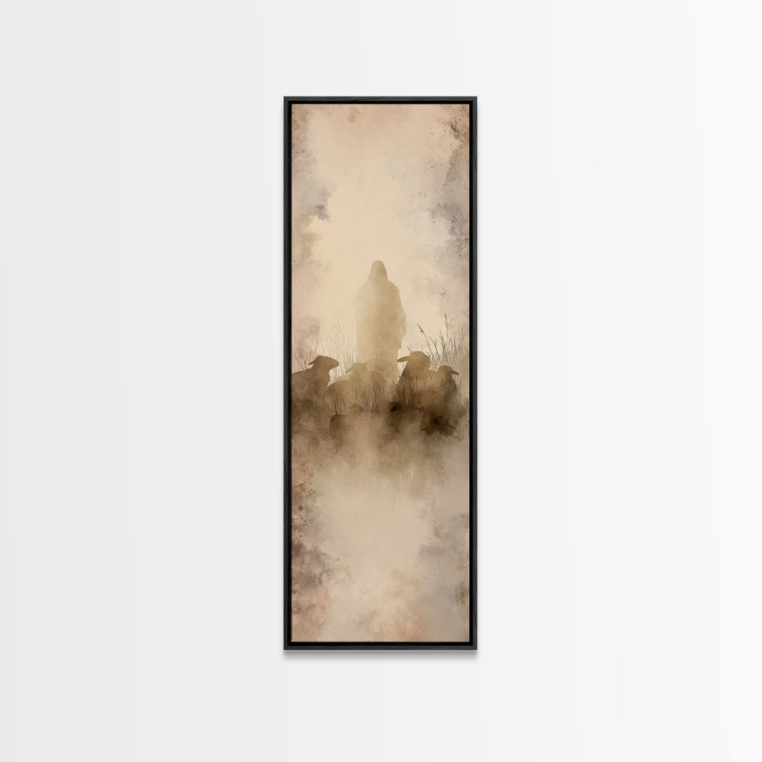 Shepherd In Silence – Framed Canvas Print – Narrow Art – Christian Wall Art – Christian Art Canvas – Jesus Painting – Christmas Art