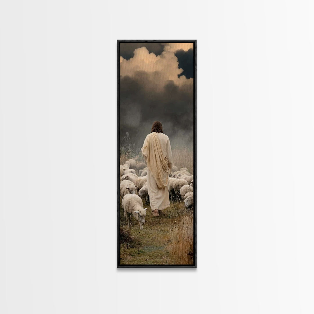 Field Of Gentle Mercy – Framed Canvas Print – Tall Narrow Wall Art – Jesus Painting – Christian Art Canvas – Christian Wall Art – Christmas
