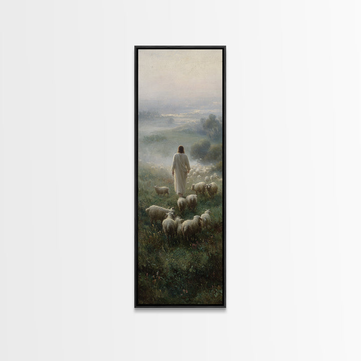 Stormless Shepherd Calm, Framed Canvas Print, Narrow Art, Christian Wall Art, Jesus Painting, Christian Art Canvas, Christmas Art