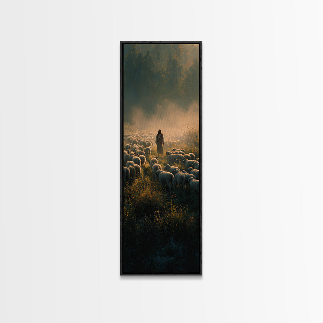 Morning Of Peace | Framed Canvas Print | Tall Skinny Art Print | Christian Art Canvas | Jesus Painting | Christian Wall Art | Christmas Art