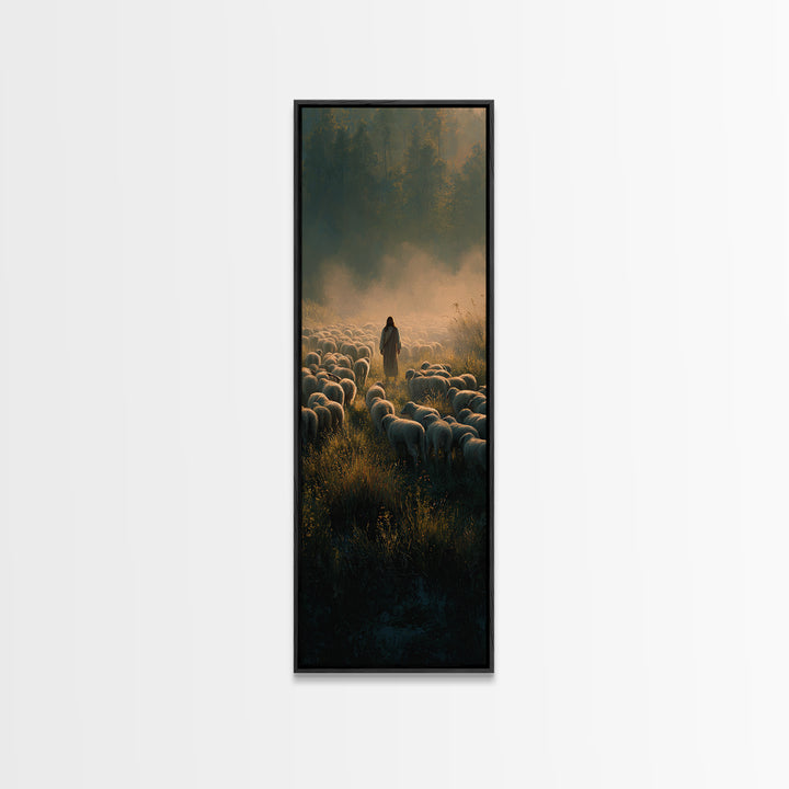 Morning Of Peace | Framed Canvas Print | Tall Skinny Art Print | Christian Art Canvas | Jesus Painting | Christian Wall Art | Christmas Art