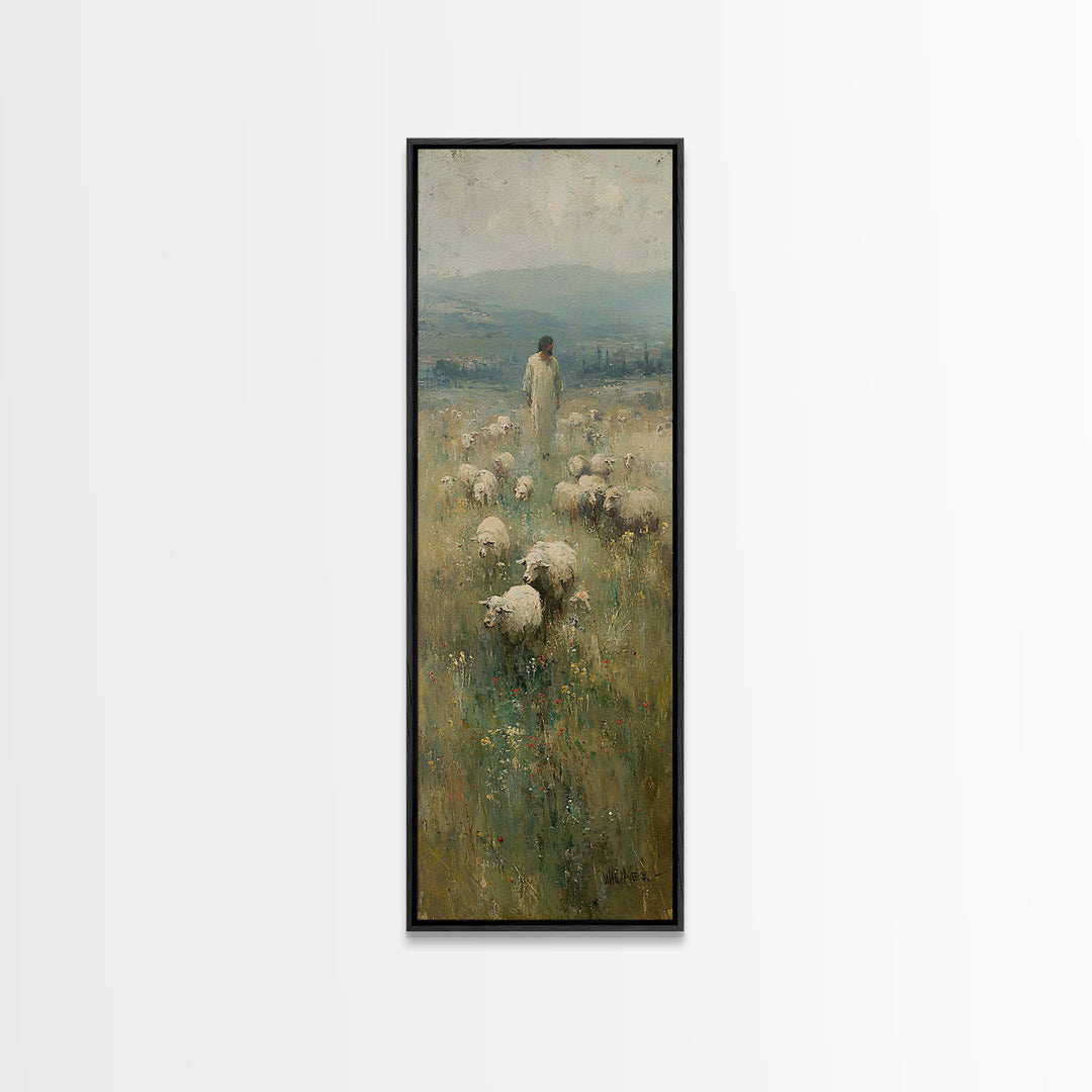 Golden Meadow Grace – Framed Canvas Print – Skinny Art – Christian Art Canvas – Jesus Painting – Christian Wall Art – Christmas Art