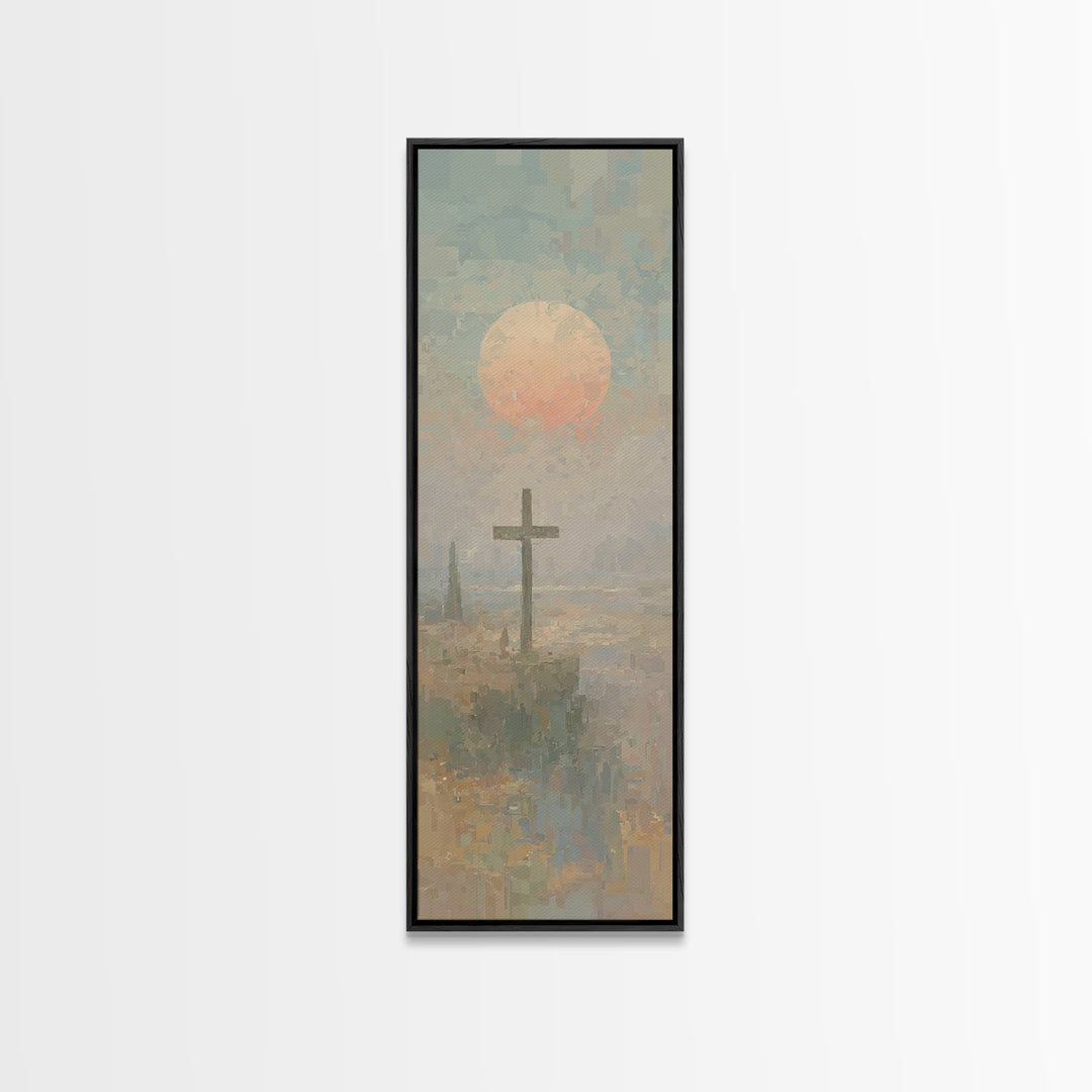 Cross Of Dawn, Framed Canvas Print, Narrow Art, Christian Wall Art, Abstract Christian Art, Christian Art Canvas, Modern Christian Art, Chr