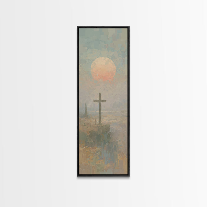 Cross Of Dawn, Framed Canvas Print, Narrow Art, Christian Wall Art, Abstract Christian Art, Christian Art Canvas, Modern Christian Art, Chr