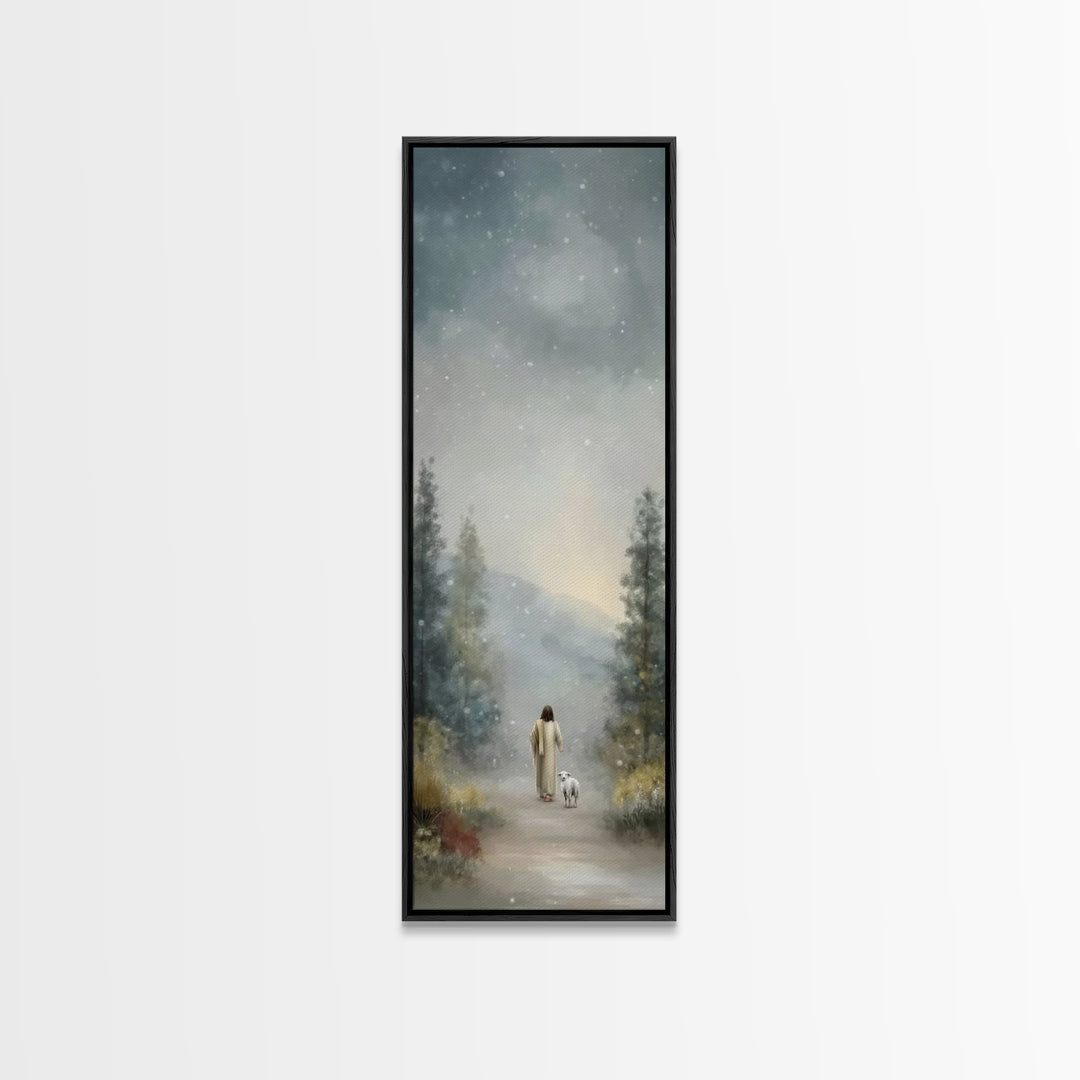 Gentle Shepherd – Framed Canvas Print – Narrow Art – Christian Art Canvas – Jesus Painting – Christian Wall Art – Christmas Art