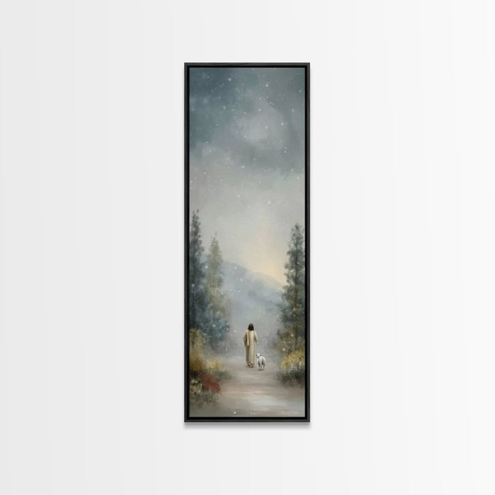 Gentle Shepherd – Framed Canvas Print – Narrow Art – Christian Art Canvas – Jesus Painting – Christian Wall Art – Christmas Art