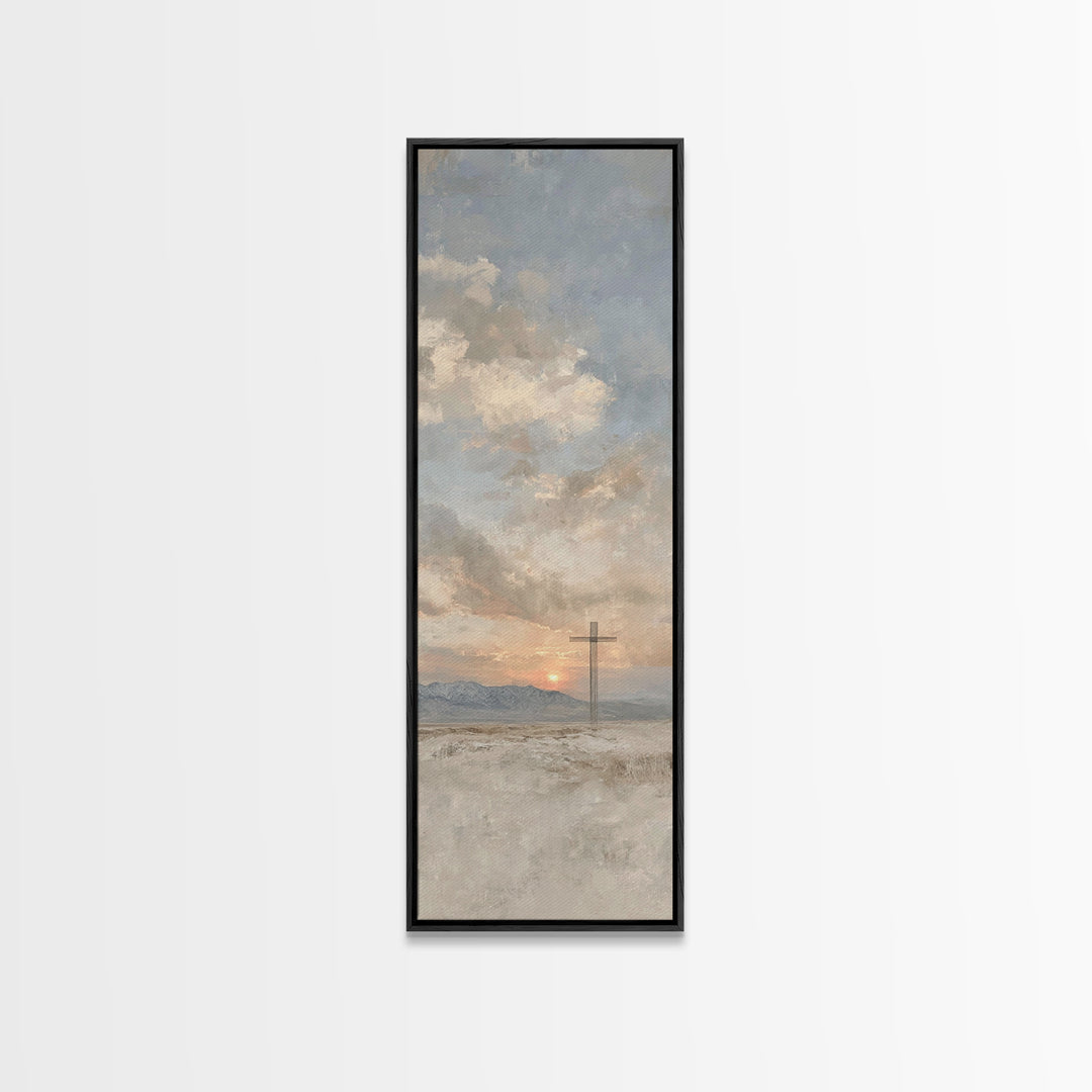 Desert Morning Cross | Framed Canvas Print | Tall Skinny Art Print | Christian Wall Art | Christian Art Canvas | Subtle Christian Art | Chr