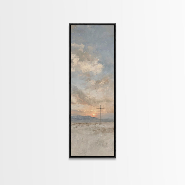 Desert Morning Cross | Framed Canvas Print | Tall Skinny Art Print | Christian Wall Art | Christian Art Canvas | Subtle Christian Art | Chr