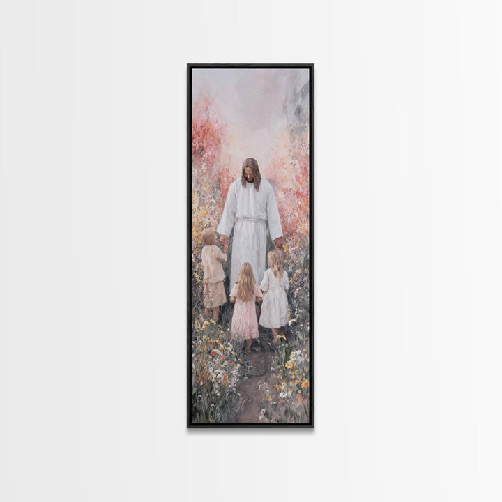 Garden Blessing Light - Framed Canvas Print - Narrow Art - Christian Art - Jesus Painting - Christian Canvas Art - Christian Gift Ideas