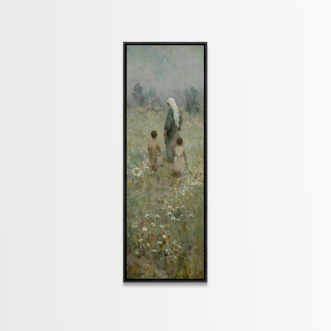 Blooming Paths Of Hope - Framed Canvas Print - Tall Skinny Art Print - Christian Art Canvas - Jesus Painting - Christian Wall Art