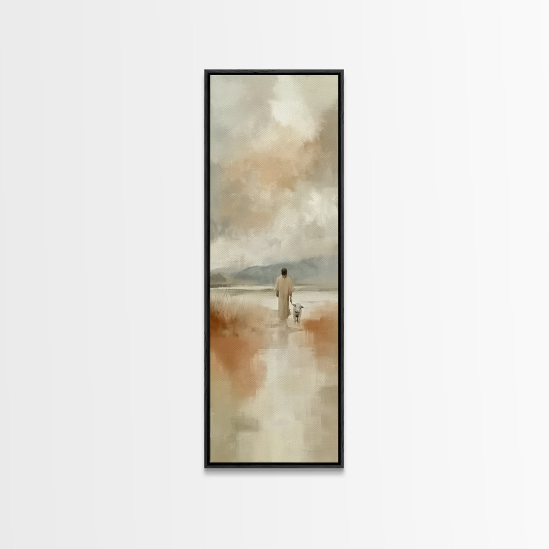 Still Waters Promise - Framed Canvas Print - Narrow Art - Christian Art Canvas - Christian Christmas Art - Jesus Painting - Christian Wall