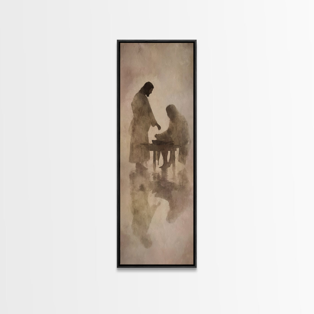 Servant Table Grace | Framed Canvas Print | Christian Art Canvas | Christian Wall Art | Jesus Painting | Christian Gift Ideas | Tall Skinny