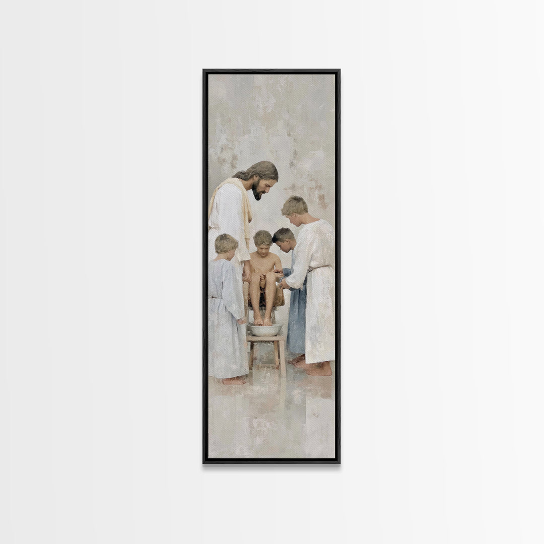 Footsteps Of Love | Framed Canvas Print | Christian Art Canvas | Jesus Painting | Christian Wall Art | Christian Gift Ideas | Tall Skinny A