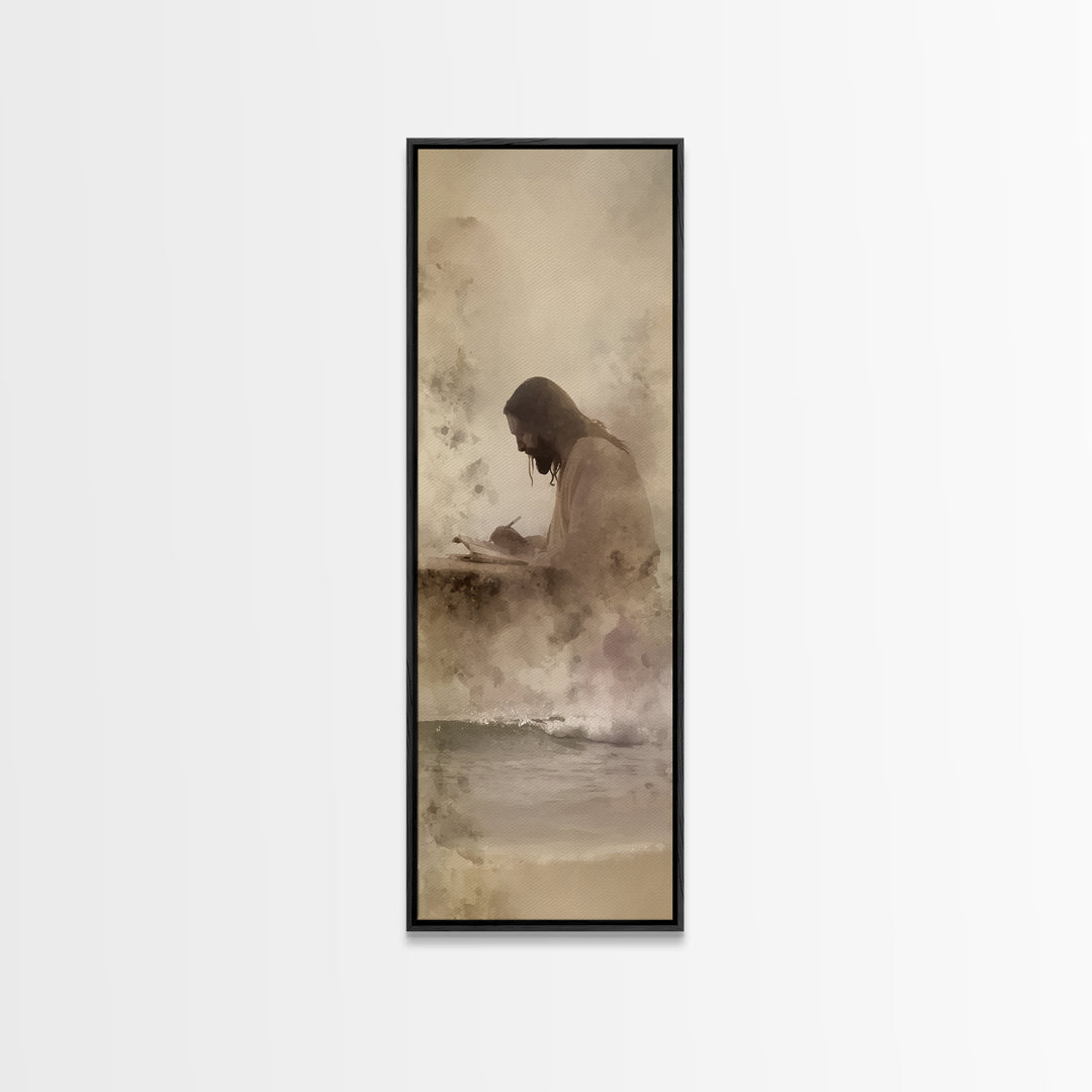 Waves Of Mercy - Framed Canvas Print - Tall Skinny Art Print - Jesus Painting - Christian Art Canvas - Christian Wall Art - Christian Art