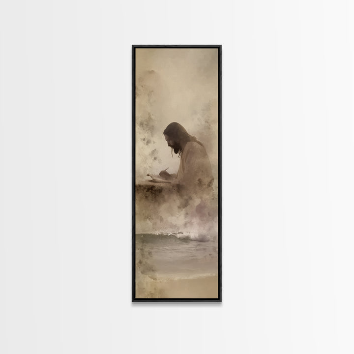 Waves Of Mercy - Framed Canvas Print - Tall Skinny Art Print - Jesus Painting - Christian Art Canvas - Christian Wall Art - Christian Art