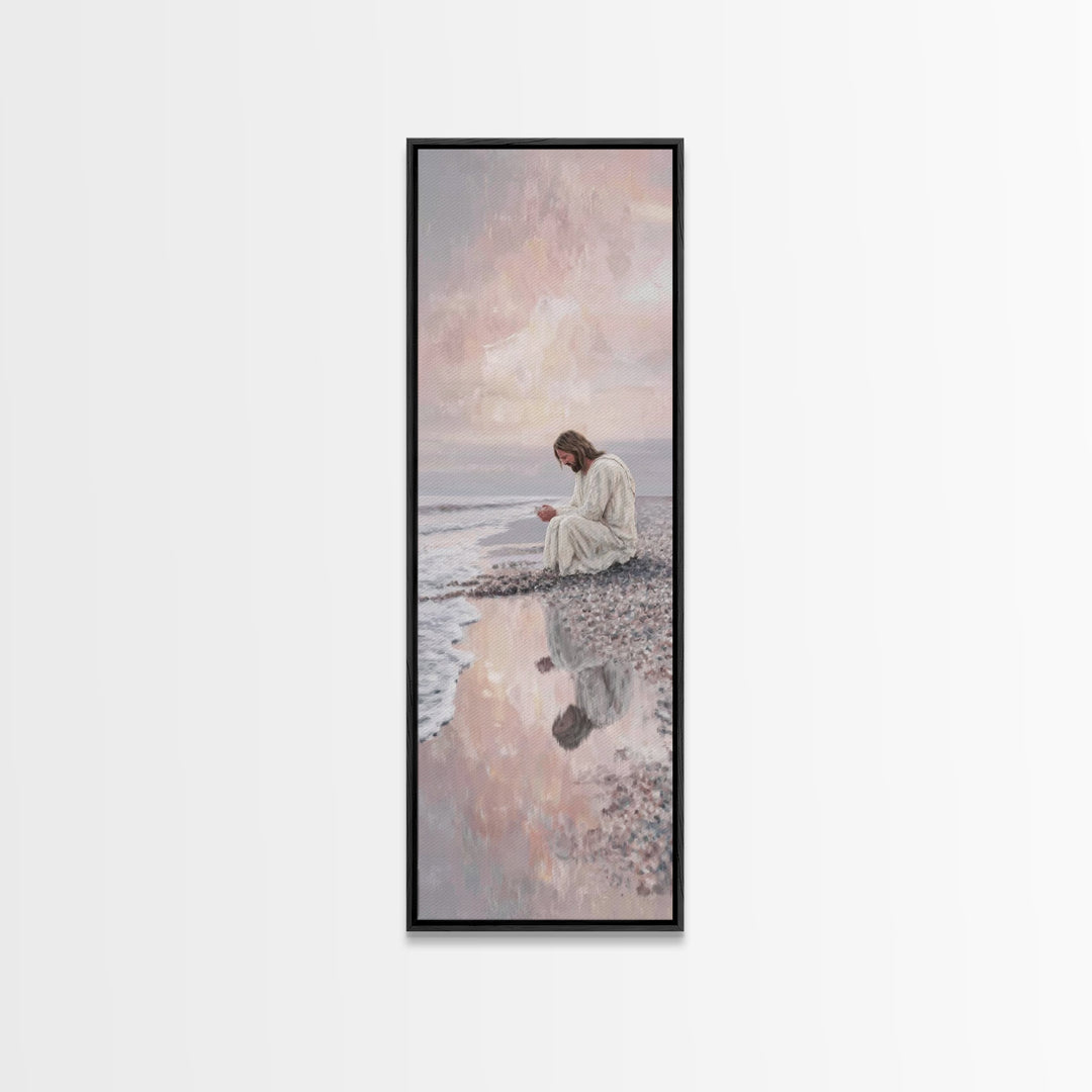 Morning Tide Grace - Framed Canvas Print - Tall Narrow Wall Art - Christian Art Canvas - Jesus Painting - Christian Wall Art - Christian Ar