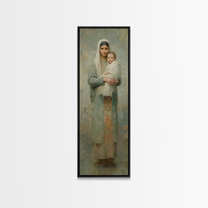 Sacred Mother Peace - Framed Canvas Print - Narrow Art - Christian Art Canvas - Christian Wall Art - Christian Christmas Art - Faith Art