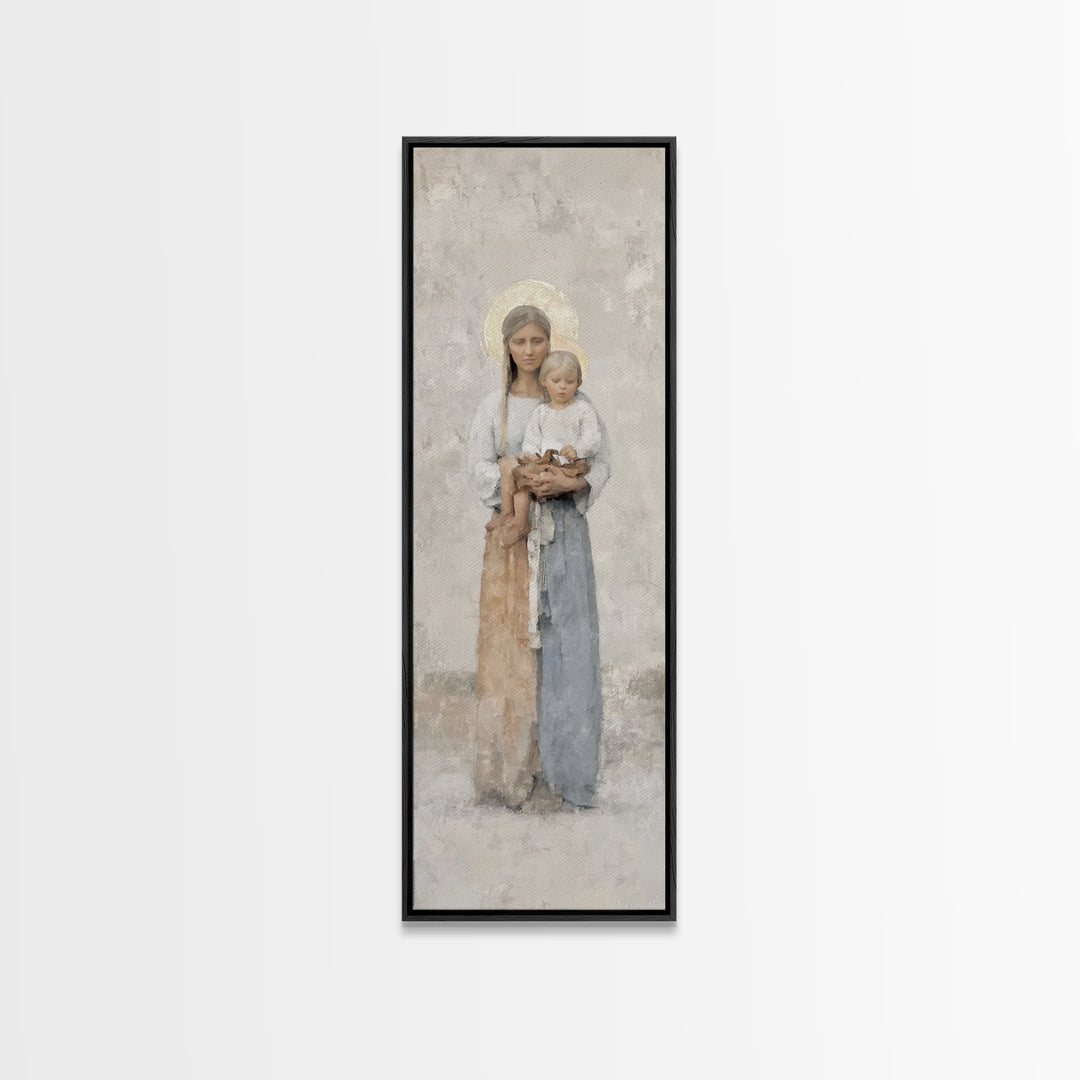 Gentle Mother Light - Framed Canvas Print - Tall Skinny Art Print - Christian Christmas Art - Christian Art Canvas - Christian Wall Art