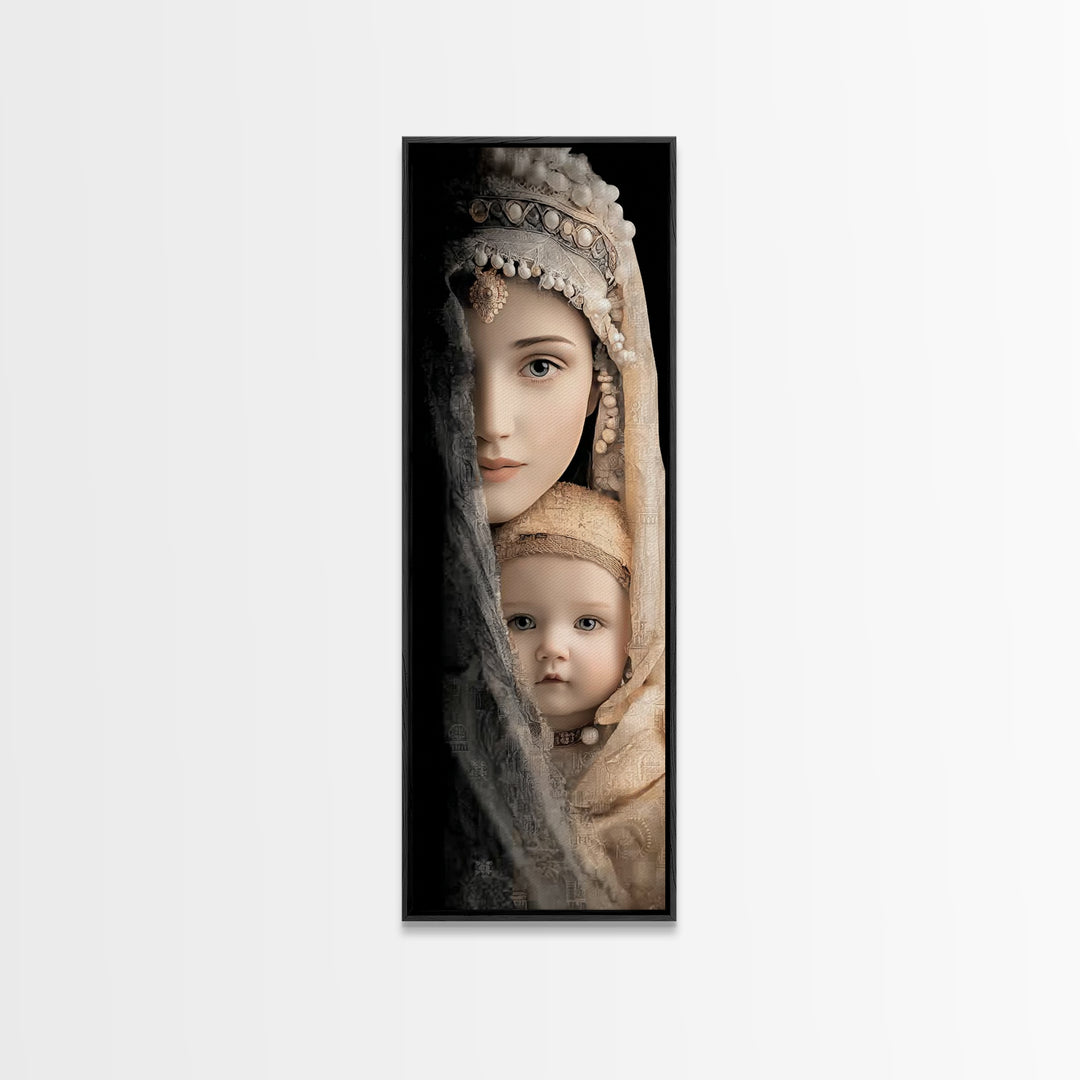 Motherly Grace | Framed Canvas Print | Tall Narrow Wall Art | Christian Wall Art | Christian Art Canvas | Mary And Jesus Painting