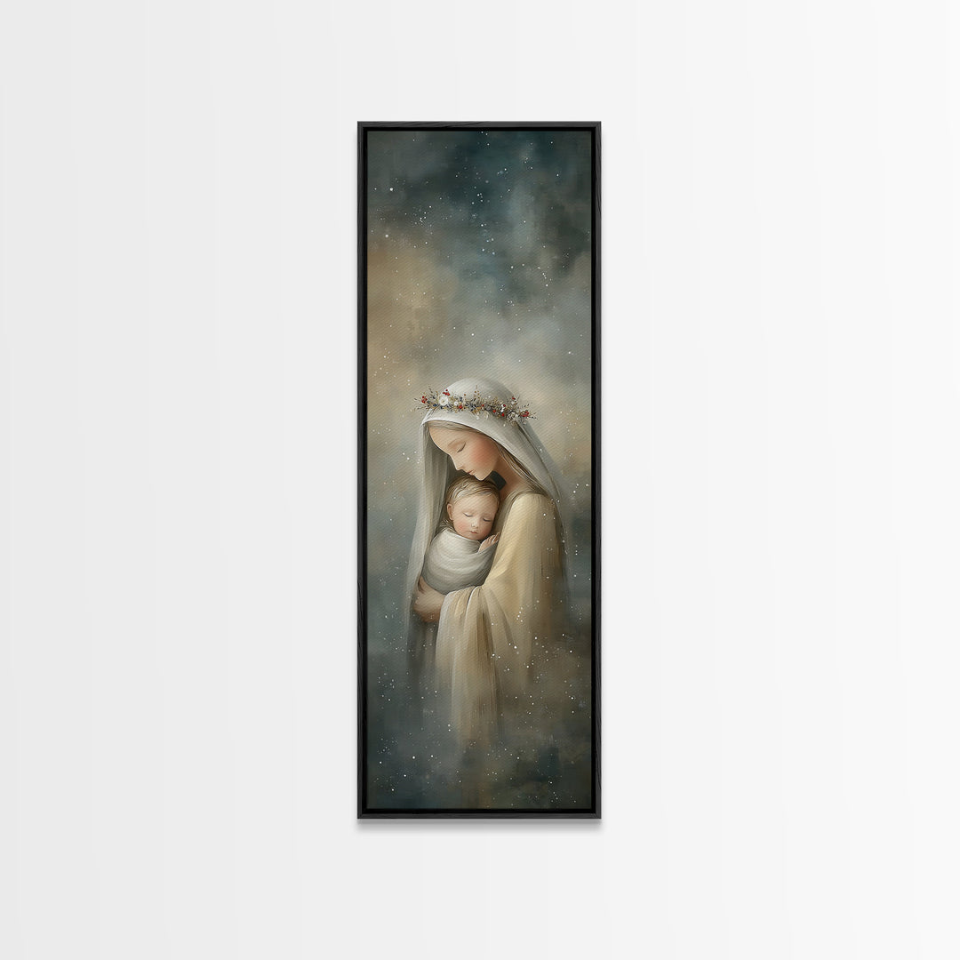 Starry Night Mercy | Framed Canvas Print | Tall Skinny Art Print | Christian Art Canvas | Christian Wall Art | Christian Christmas Art