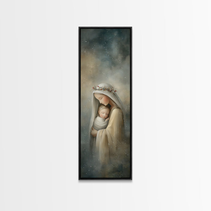 Starry Night Mercy | Framed Canvas Print | Tall Skinny Art Print | Christian Art Canvas | Christian Wall Art | Christian Christmas Art