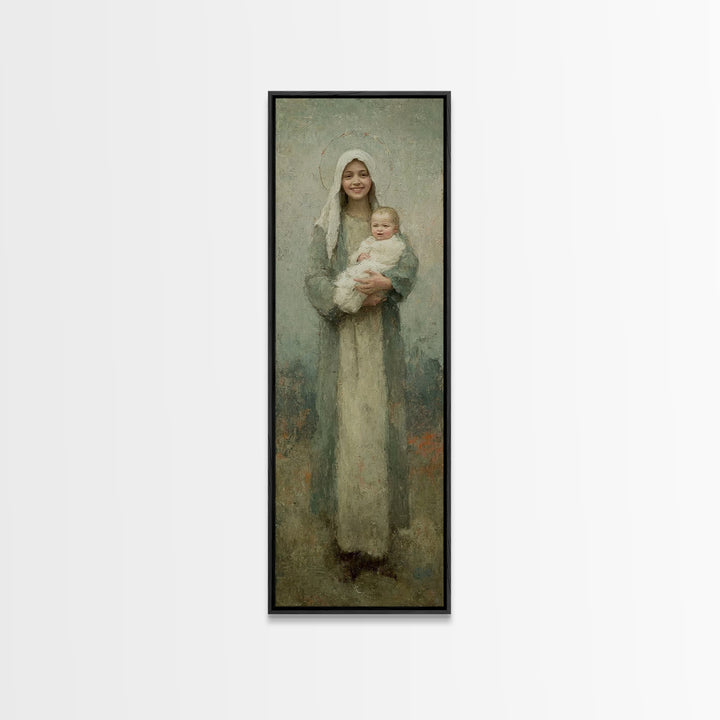 Gentle Embrace Light | Framed Canvas Print | Skinny Art | Christian Art Canvas | Christian Wall Art | Christian Christmas Art | Jesus Art