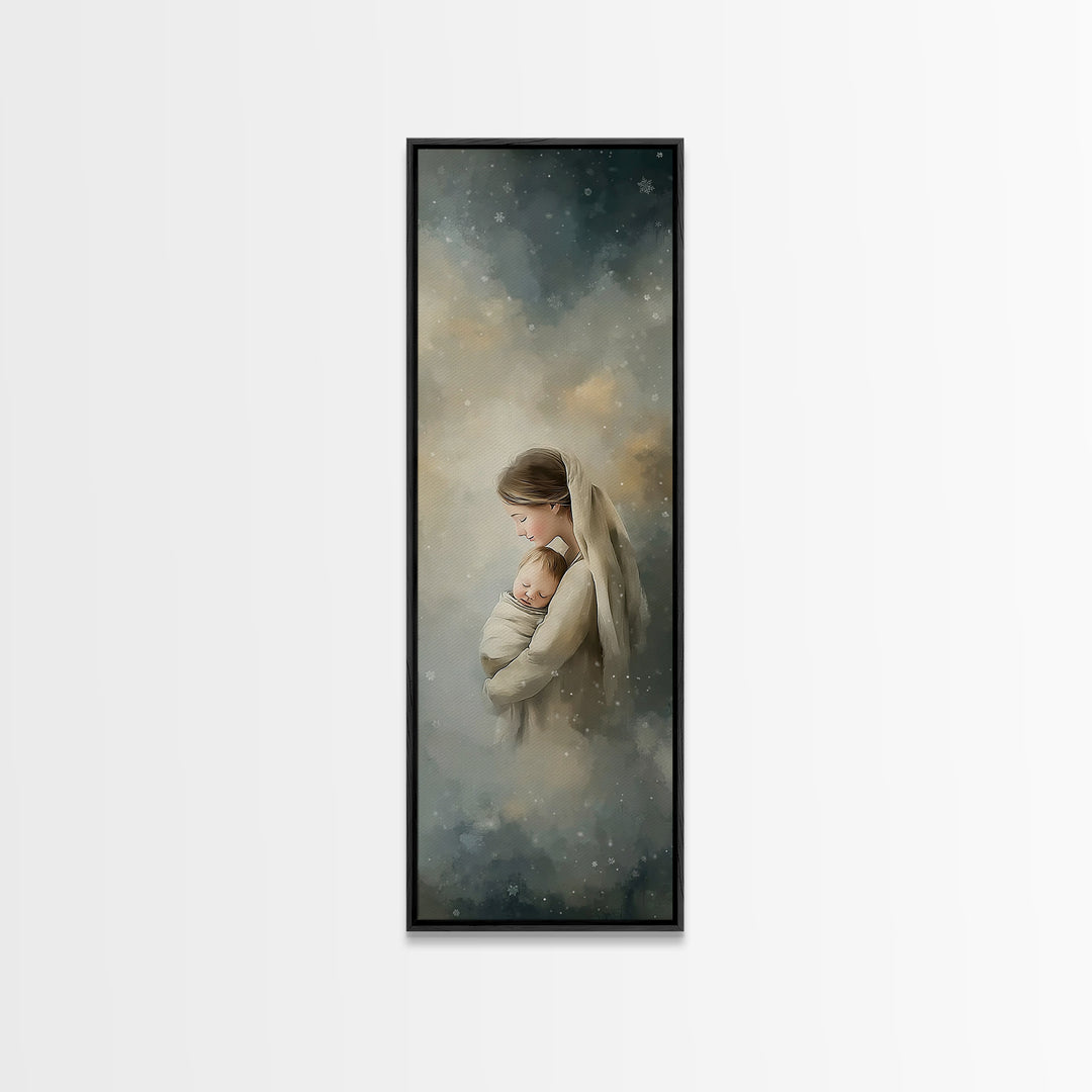 Snowfall Grace | Framed Canvas Print | Tall Narrow Wall Art | Christian Art Canvas | Christian Wall Art | Christian Christmas Art
