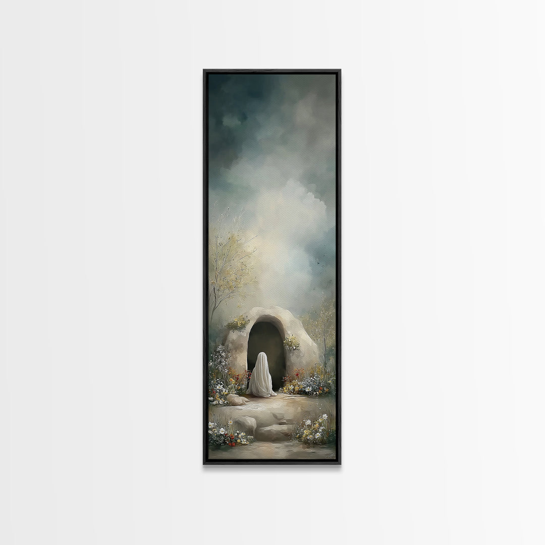 Tombside Hope, Framed Canvas Print, Tall Narrow Wall Art, Christian Art, Christian Art Canvas, Christian Painting, Christian Christmas Art