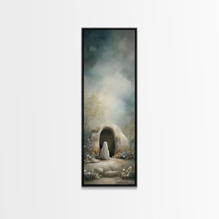 Tombside Hope, Framed Canvas Print, Tall Narrow Wall Art, Christian Art, Christian Art Canvas, Christian Painting, Christian Christmas Art