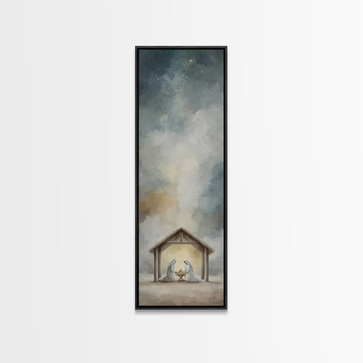 Guiding Star Night – Framed Canvas Print – Narrow Art – Christian Christmas Art – Christmas Art – Christian Wall Art – Christian Decor