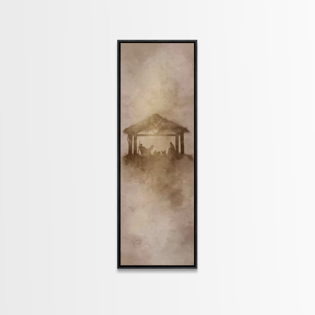 Nativity Light Sky, Framed Canvas Print, Tall Skinny Art Print, Christmas Art, Christian Christmas Art, Christian Art Canvas, Christian Dec