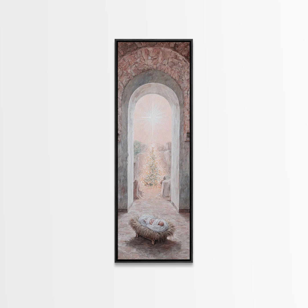 Holy Child Dawn – Framed Canvas Print – Tall Narrow Wall Art – Christian Christmas Art – Christian Art Canvas – Christian Wall Art – Christ