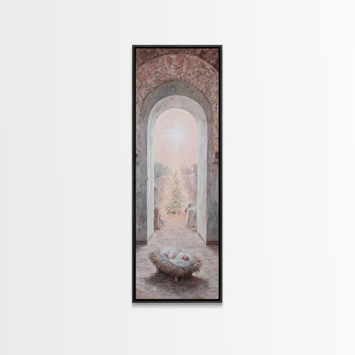 Holy Child Dawn – Framed Canvas Print – Tall Narrow Wall Art – Christian Christmas Art – Christian Art Canvas – Christian Wall Art – Christ