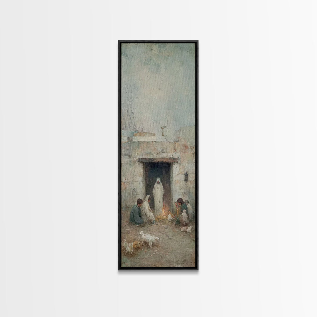 Bethlehem Hearth Peace – Framed Canvas Print – Narrow Art – Christian Christmas Art – Christian Wall Art – Jesus Painting – Christian Gift