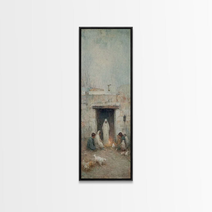 Bethlehem Hearth Peace – Framed Canvas Print – Narrow Art – Christian Christmas Art – Christian Wall Art – Jesus Painting – Christian Gift