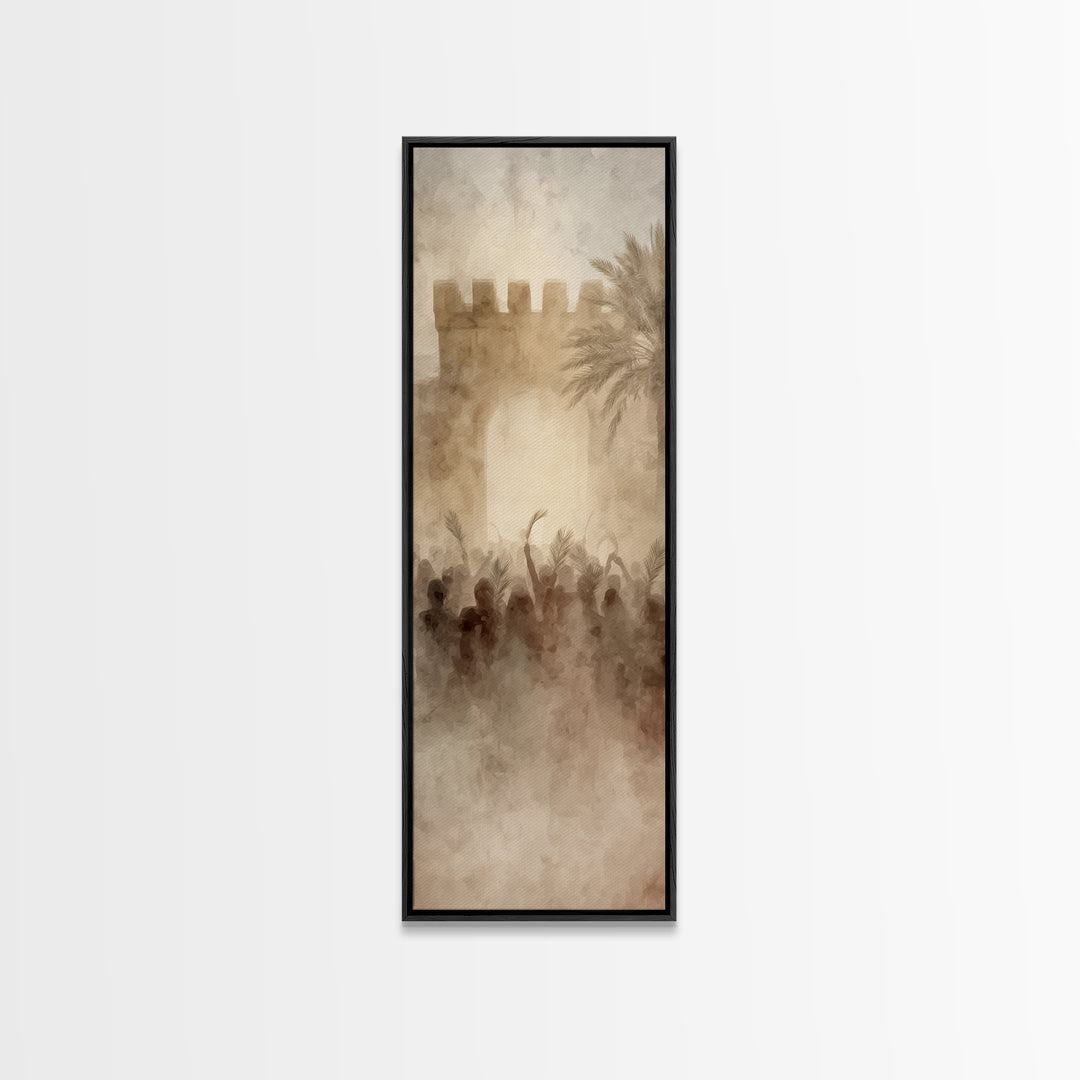 Jerusalem Dawn Crowds – Framed Canvas Print – Narrow Art – Christian Art Print – Christian Wall Art – Christmas Art – Christian Decoration