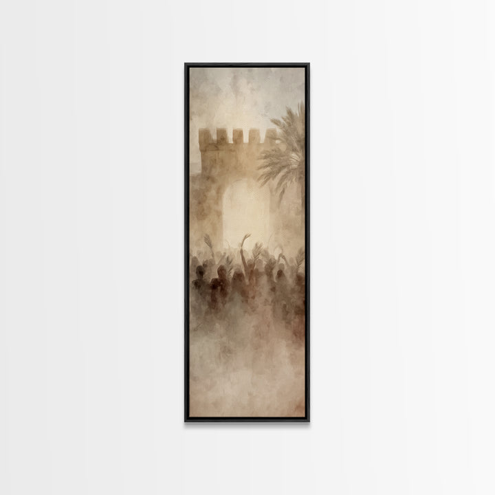 Jerusalem Dawn Crowds – Framed Canvas Print – Narrow Art – Christian Art Print – Christian Wall Art – Christmas Art – Christian Decoration