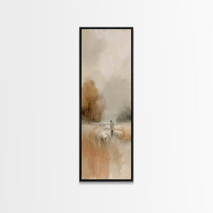 Shepherds In Mist – Framed Canvas Print – Tall Skinny Art Print – Christian Wall Art – Christian Art – Jesus Painting – Christian Decor