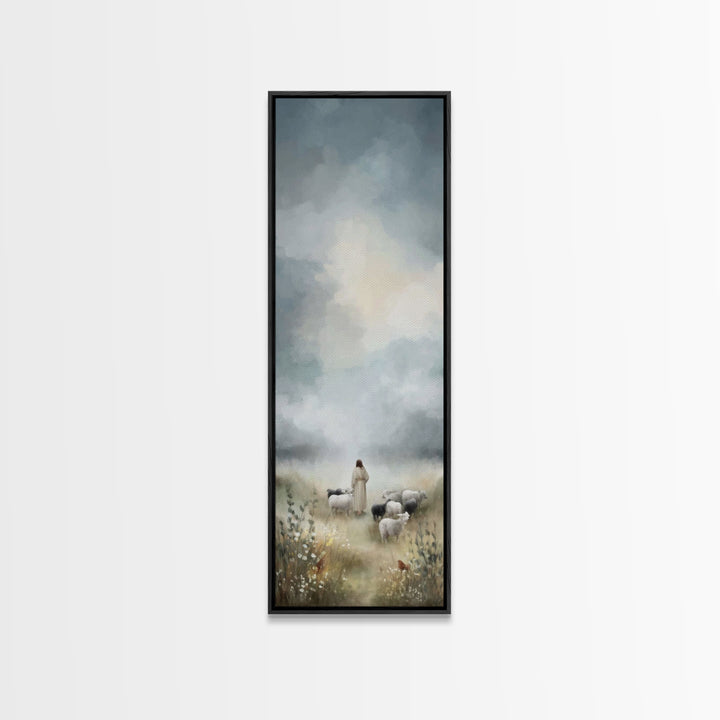 Pastures Of Grace – Framed Canvas Print – Tall Narrow Wall Art – Christian Art Canvas – Christian Art – Jesus Painting – Christian Decor