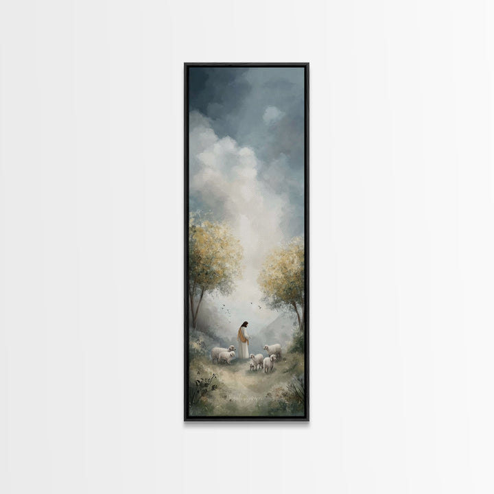 Gentle Shepherd – Framed Canvas Print – Narrow Art – Christian Art – Christian Wall Art – Jesus Painting – Christian Art Canvas – Christian